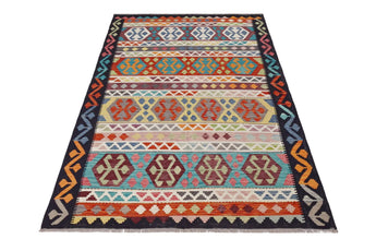 Handwoven Kelim-Chobi Oriental rug by Orientmattor, 252 x 169 cm, featuring traditional geometric patterns and rich earthy tones.