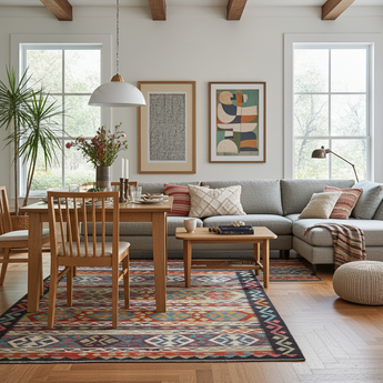 Handwoven Kelim-Chobi Oriental rug by Orientmattor, 252 x 169 cm with intricate traditional patterns and rich colors.
