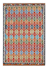 Handwoven Kelim Chobi Oriental rug by Orientmattor, 293x198 cm, featuring traditional geometric patterns and rich earthy tones.