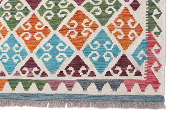 Orientmattor Kelim-Chobi oriental handwoven rug, 296x207 cm with intricate patterns and rich colors, vintage style.