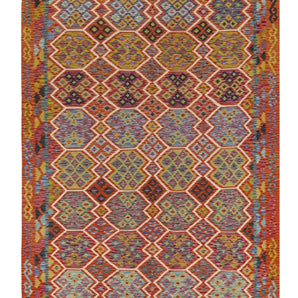 Handwoven Kelim Chobi Oriental rug by Orientmattor, 303 x 210 cm with intricate traditional patterns.