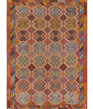 Handwoven Kelim Chobi Oriental rug by Orientmattor, 303 x 210 cm with intricate traditional patterns.