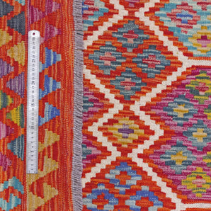 Handwoven Kelim Chobi Oriental rug by Orientmattor, 303x210 cm, showcasing intricate traditional geometric patterns.