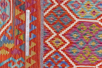 Handwoven Kelim Chobi Oriental rug by Orientmattor, 303x210 cm, showcasing intricate traditional geometric patterns.