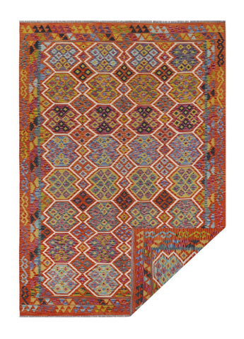 Handwoven Kelim-Chobi Oriental rug by Orientmattor, 303x210 cm, featuring traditional geometric patterns and rich colors.