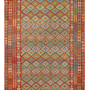 Handwoven Kelim Chobi Oriental rug by Orientmattor, 485 x 295 cm, featuring traditional geometric patterns and rich earthy tones.