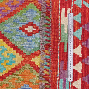 Handwoven Kelim-Chobi Oriental rug by Orientmattor, 485x295 cm, featuring intricate traditional geometric patterns.