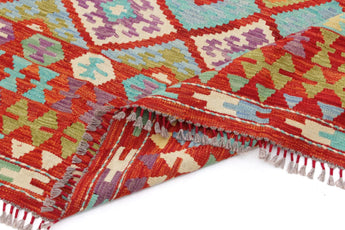 Handwoven Kelim Chobi Oriental rug by Orientmattor, 485x295 cm, featuring traditional geometric patterns and rich earthy tones.