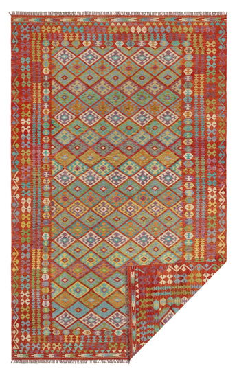 Handwoven Kelim Chobi oriental rug by Orientmattor, 485 x 295 cm, featuring traditional geometric patterns and vibrant colors.