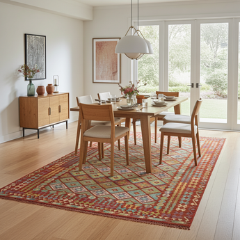 Handwoven Kelim Chobi Oriental rug from Orientmattor, 485 x 295 cm, showcasing intricate patterns and rich colors.