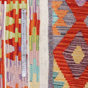 Handwoven Kelim Chobi Oriental rug by Orientmattor, 485 x 412 cm, featuring traditional geometric patterns and rich colors.