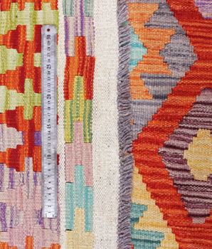 Handwoven Kelim Chobi Oriental rug by Orientmattor, 485 x 412 cm, featuring traditional geometric patterns and rich colors.