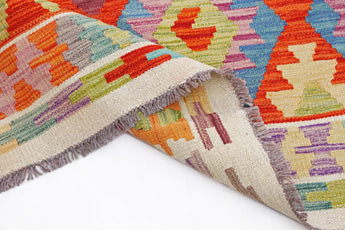 Handwoven Kelim-Chobi Oriental rug by Orientmattor, 485 x 412 cm, detailed geometric patterns on a traditional woven textile.