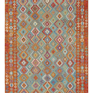 Handwoven Kelim-Chobi Oriental rug by Orientmattor, measuring 489 x 301 cm with intricate traditional patterns.