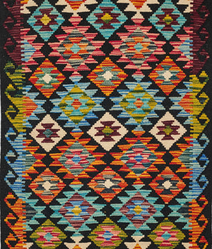 Afghan Kilim Chobi rug 119x79 cm with colorful geometric pattern in wool