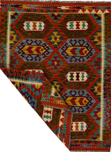Handwoven Orientmattor Kilim rug Chobi No.65826 with intricate patterns and vibrant colors on a textured surface.