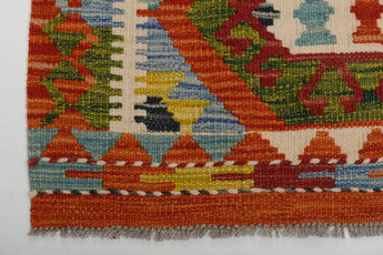 Handwoven Kilim rug Chobi No. 65826 by Orientmattor featuring intricate patterns and vibrant colors.