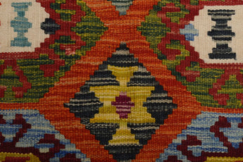 Handwoven Kilim rug Chobi No.65826 by Orientmattor featuring intricate patterns and rich colors.