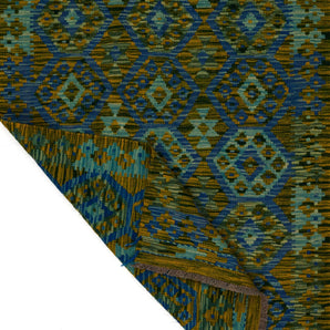 Handwoven Kelim Chobi Kilim rug with intricate geometric patterns, crafted by Orientmattor in a traditional style.