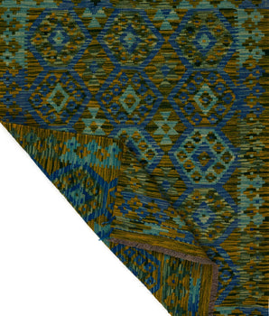Handwoven Kelim Chobi Kilim rug with intricate geometric patterns, crafted by Orientmattor in a traditional style.