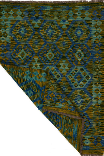 Handwoven Kelim Chobi Kilim rug with intricate geometric patterns, crafted by Orientmattor in a traditional style.