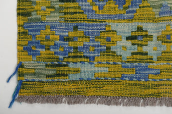 Handwoven Kelim Chobi Kilim rug with geometric patterns, crafted by Orientmattor, showcasing traditional craftsmanship and vibrant colors.