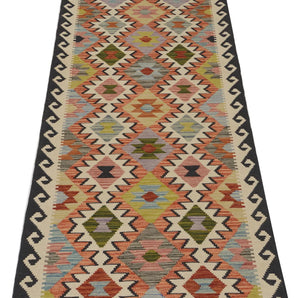 Colorful Orientmattor Kelim-Chobi 64651 rug with intricate geometric patterns and vibrant woven design.