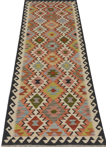 Colorful Orientmattor Kelim-Chobi 64651 rug with intricate geometric patterns and vibrant woven design.