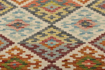 Kelim-Chobi 64660 by Orientmattor featuring intricate patterns and rich colors in a traditional woven design.