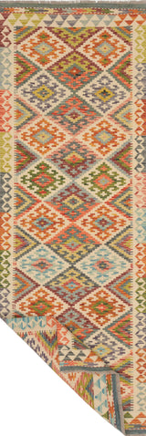 Kelim-Chobi 64660 by Orientmattor featuring intricate patterns and rich colors in a traditional woven design.
