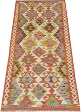 Orientmattor Kelim Chobi 64671 rug with intricate traditional patterns and warm earthy tones, showcasing detailed woven design.