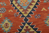 Colorful Kelim Chobi rug from Orientmattor with intricate geometric patterns, showcasing traditional handcrafted textile design.