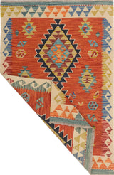 Orientmattor Kelim Chobi rug with intricate geometric patterns, featuring warm earthy tones and traditional craftsmanship.