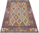 Colorful Orientmattor Kelim Chobi 64716 rug with intricate geometric patterns and vibrant shades, showcasing traditional craftsmanship.