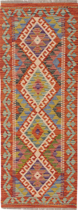 Kelim-Chobi 64729 by Orientmattor showcasing intricate patterns and vibrant colors on a flat-woven rug.