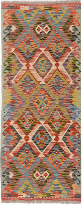 Orientmattor Kelim Chobi 64737 rug with intricate patterns and warm earthy tones, displayed on a neutral background.