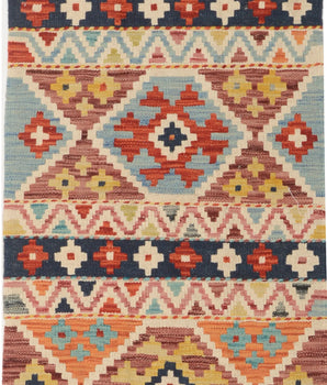 Kelim-Chobi 64967 by Orientmattor, showcasing intricate patterns and rich colors in a traditional woven design.