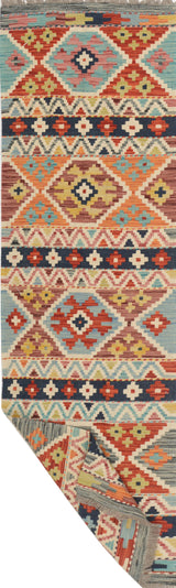 Kelim-Chobi 64967 by Orientmattor featuring intricate patterns and rich colors in a traditional woven design.