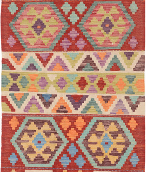 Orientmattor Kelim-Chobi 64972 rug with intricate patterns in warm earthy tones, traditional woven design for decorative use.