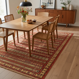 Colorful Kelim Fars rug by Orientmattor with intricate geometric patterns, showcasing traditional woven craftsmanship.
