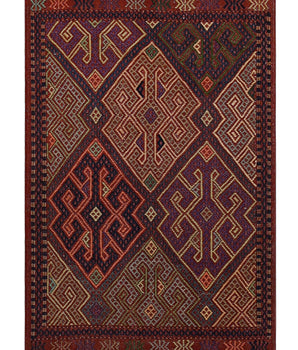 Colorful Orientmattor Kelim-Somak 64770 rug with intricate geometric patterns and vibrant hues, woven in traditional style.