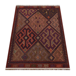 Kelim-Somak 64770 handmade Kelim rug by Orientmattor with geometric patterns and earthy tones, displayed on a neutral background.