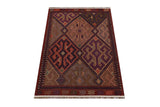 Kelim-Somak 64770 handmade Kelim rug by Orientmattor with geometric patterns and earthy tones, displayed on a neutral background.