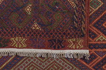 Colorful Orientmattor Kelim-Somak 64770 rug with intricate geometric patterns and vibrant red, blue, and beige tones.