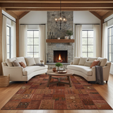 Colorful patchwork rug by Orientmattor featuring a vibrant, geometric patchwork design in various shades and patterns.