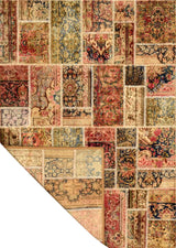 Colorful patchwork rug from Orientmattor featuring a vibrant, intricate patchwork design with various geometric patterns.