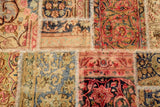 Colorful patchwork rug with geometric patterns from Orientmattor, showcasing vibrant fabric squares in a cozy home decor style.