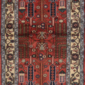 Handwoven Hamadan Oriental village carpet by Orientmattor, 198x75 cm, featuring traditional nomad rug design and intricate patterns.