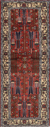 Handwoven Hamadan Oriental village carpet by Orientmattor, 198x75 cm, featuring traditional nomad rug design and intricate patterns.