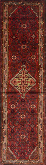 Handwoven Hamadan Oriental village carpet by Orientmattor, 303 x 80 cm, featuring traditional nomad design and vibrant colors.